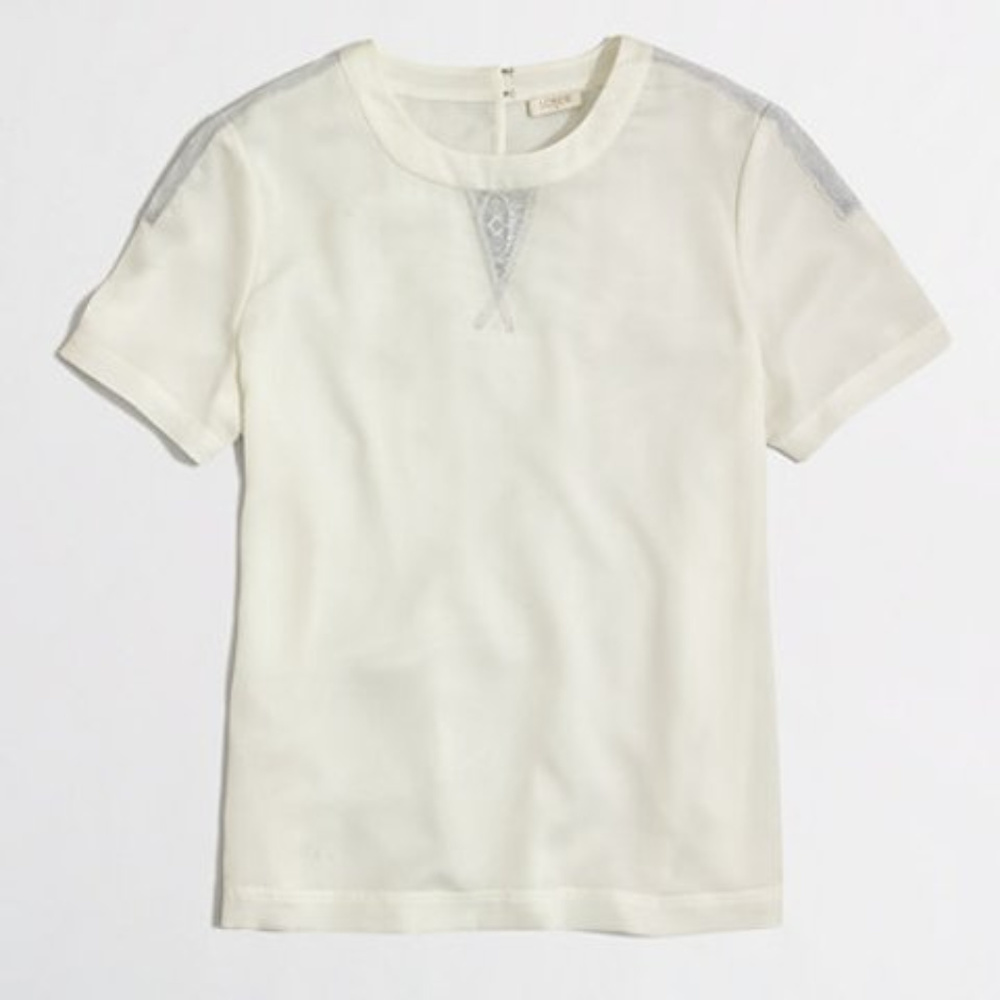 J.Crew White Lace Detail T-Shirt Top